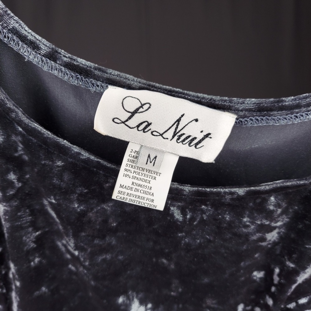 La Nuit Crushed Velvet Beaded Cardigan Top Set Women Medium Gray Glam Party - Picture 11 of 13